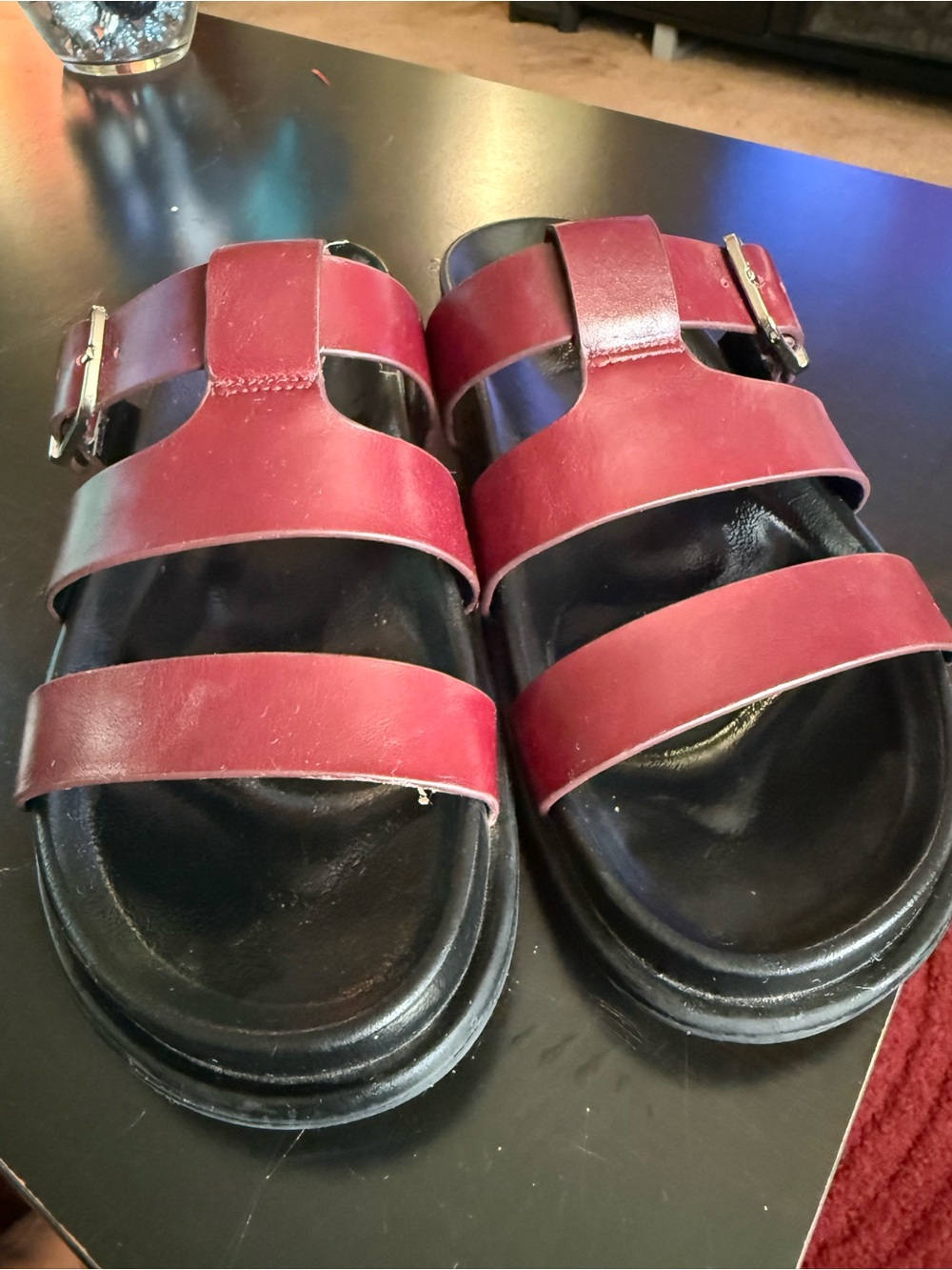 Zara Red Strappy Leather Flat Sandals